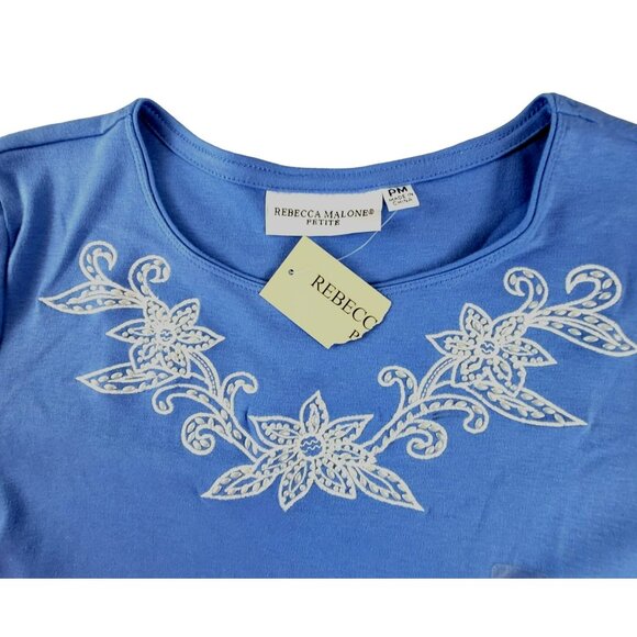 Rebecca Malone Women's Blue Top Decorative Detail size Petite Medium NWT  JH1463 - Picture 3 of 4